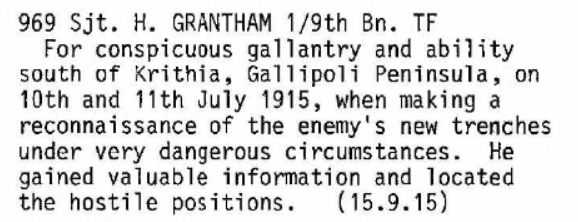 Harry Grantham DCM Citation